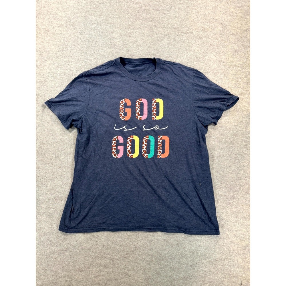 Womens Blue God is So Good Graphic T Shirt Regular Fit Short Sleeve L